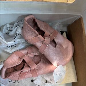 FRESHLY PICKED size 1 leather / velvet slip on Pink Baby Moccasins ballet 🩰